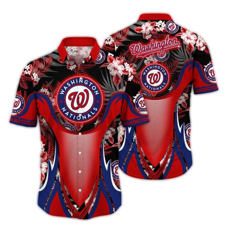 Washington Nationals Floral Flower Uniform Hawaiian Shirt 1