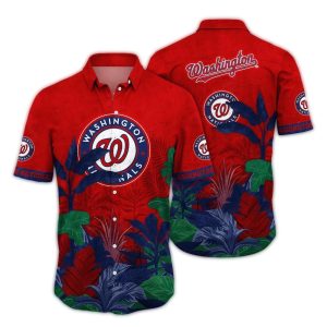 Washington Nationals Vintage Floral Leaves Hawaiian Shirt For Men
