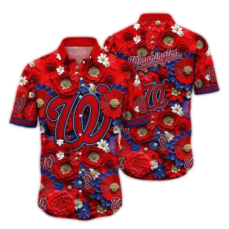 Washington Nationals Flower Blossom Pattern Hawaiian Shirt 1