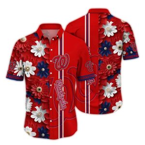 Washington Nationals Floral Stripe Hawaiian Shirt For Fans