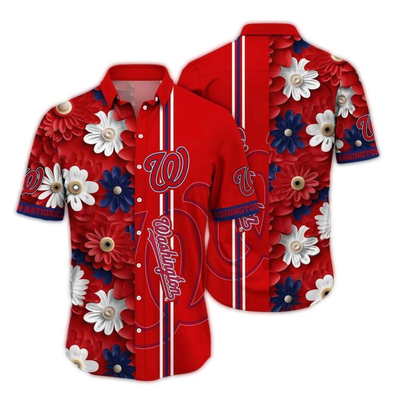Washington Nationals Flower Blossom Stripe Hawaiian Shirt 1