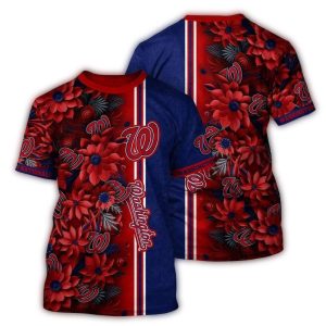 Washington Nationals Floral Stripe All-Over Print T-Shirt For Fans