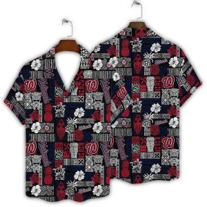 Vintage Washington Nationals Hawaiian Shirt With Flower Tiki Fruit Pattern