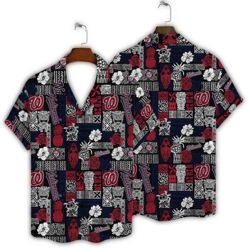 Washington Nationals Flower Tiki Fruit Pattern Vintage Hawaiian Shirt 1