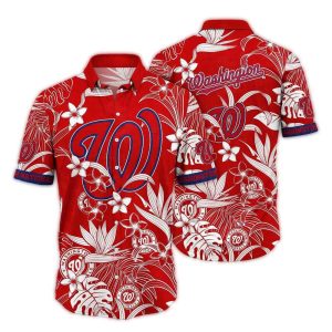 Washington Nationals Retro Hawaiian Shirt With Floral Design - White