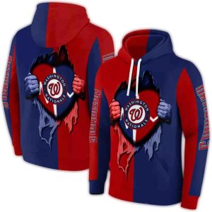 Washington Nationals Heartbeat Graphic All-Over Print Hoodie For Fans