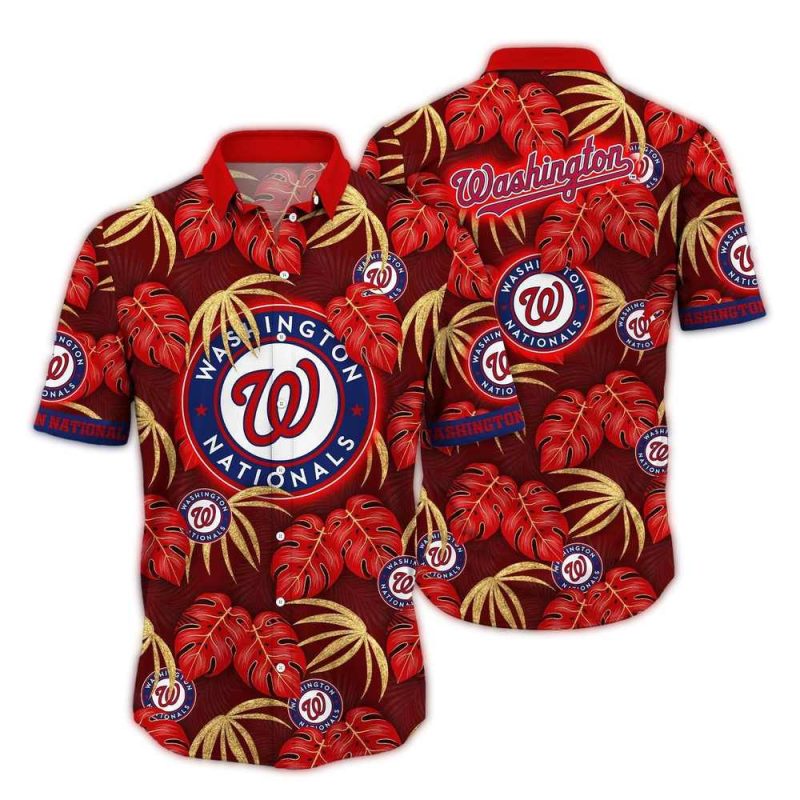 Washington Nationals Leaf Pattern Hawaiian Shirt 1