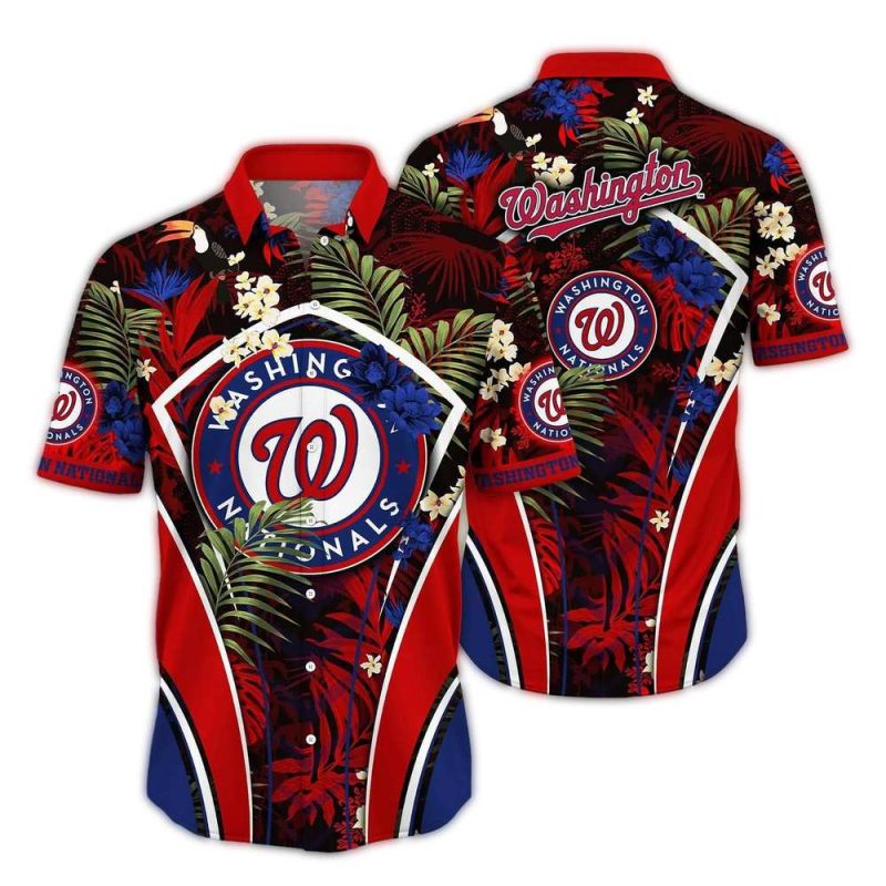Washington Nationals Leaf Pattern Uniform Hawaiian Shirt 1