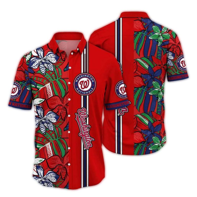 Washington Nationals Leafs Stripe Hawaiian Shirt 1