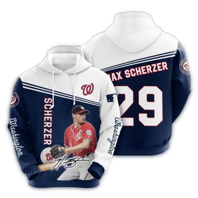 Washington Nationals Max Scherzer Signature All over Print Hoodie 1