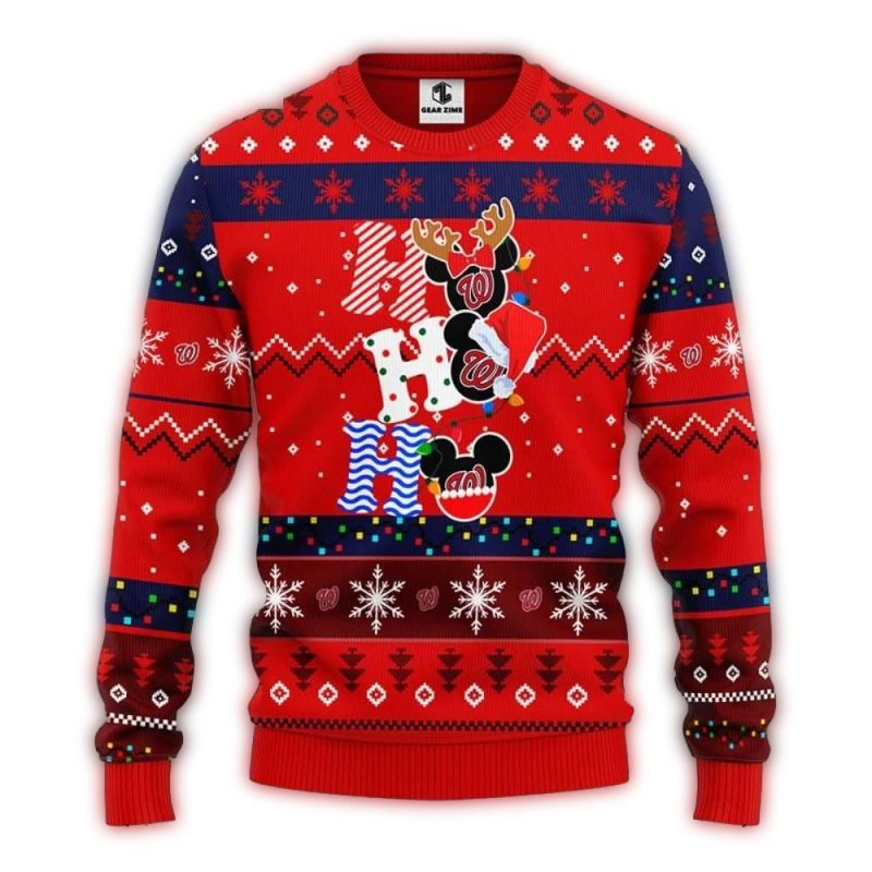 Washington Nationals Mickey Mouse Ho Ho Ho Ugly Sweater 1