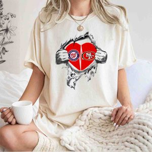 Washington Nationals & San Francisco 49Ers Heart Rip T-Shirt For Fans