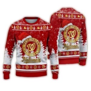 Washington Nationals Gold Ugly Sweater With Santa Hat Design