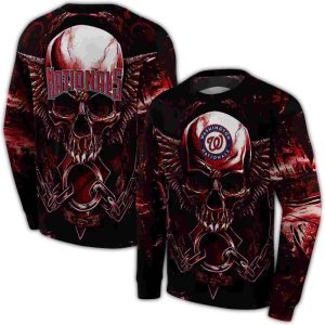 Washington Nationals Skull Artwork All-Over Print Sweatshirt For Fans