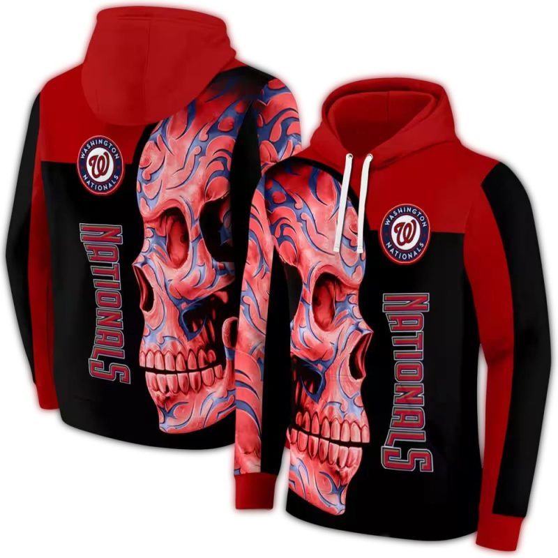 Washington Nationals Skull Motif All over Print Hoodie 1