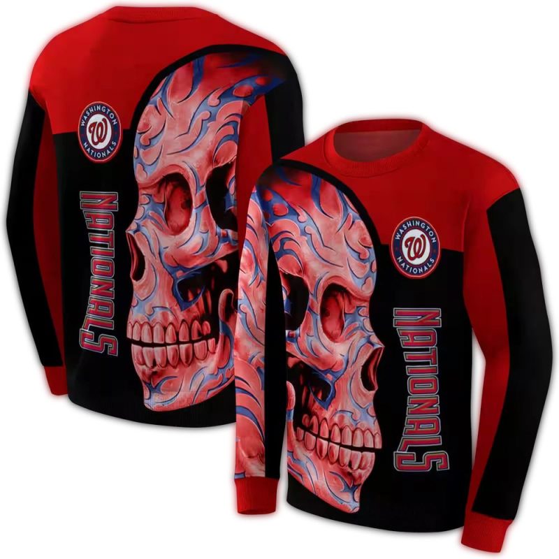 Washington Nationals Skull Motif All over Print Sweatshirt 1