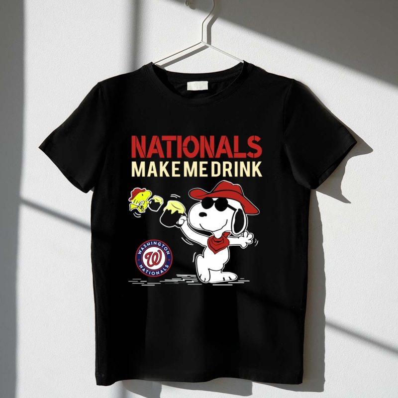 Washington Nationals Snoopy Cartoon with Drink Sports Humor T Shirt t shirt 1 1
