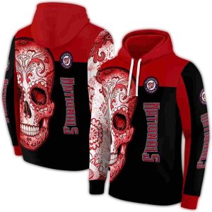Washington Nationals Sugar Skull All-Over Print Hoodie For Fans