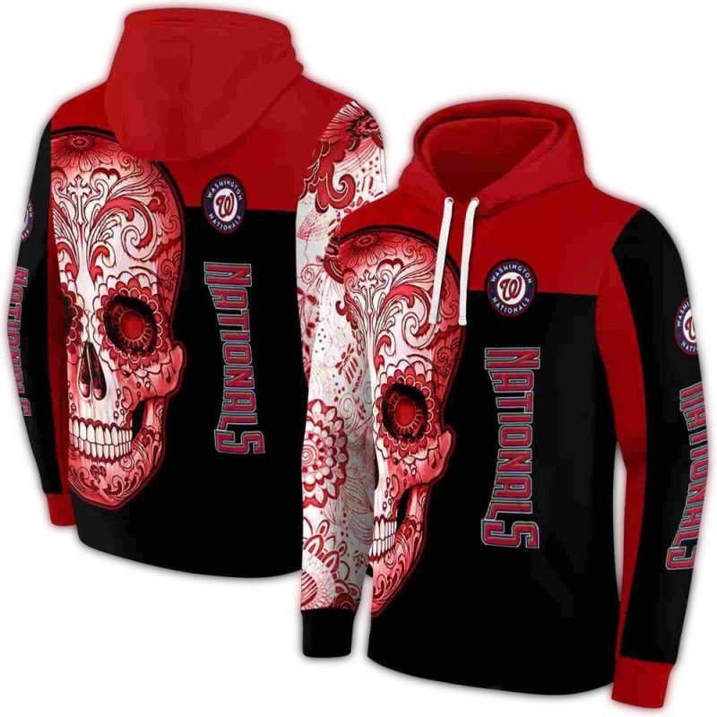 Washington Nationals Sugar Skull All over Print Hoodie 1