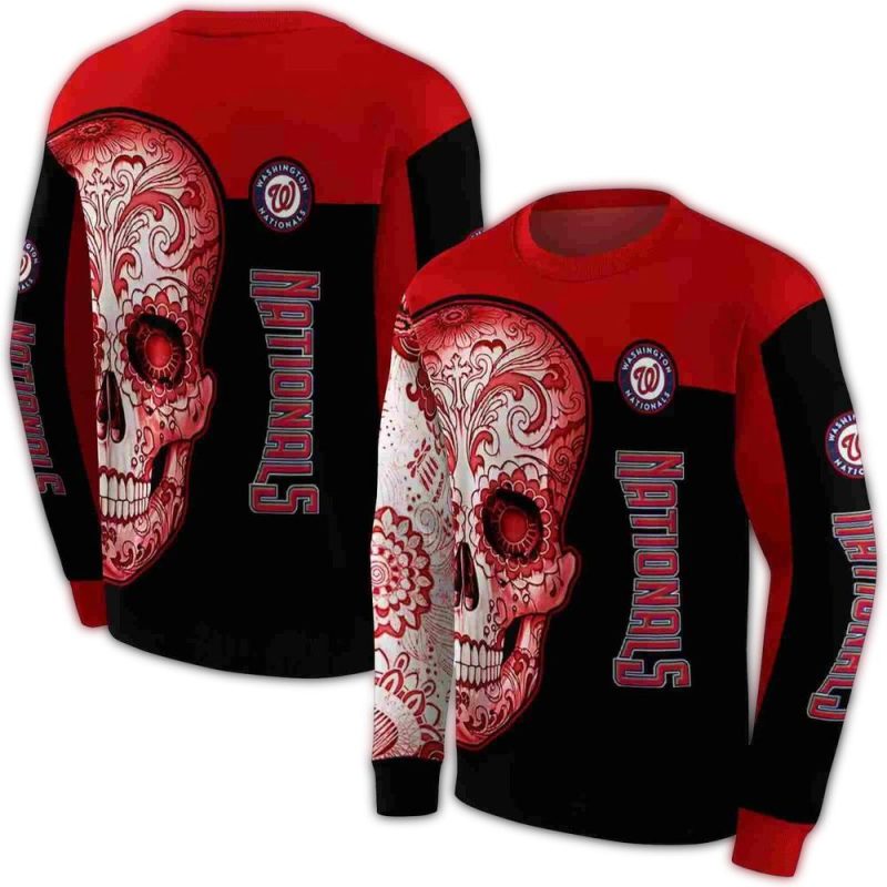 Washington Nationals Sugar Skull All over Print Sweatshirt 1
