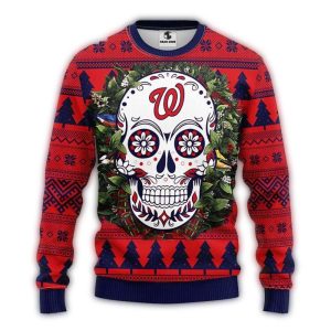 Washington Nationals Sugar Skull Sweatshirt - Festive Ugly Sweater