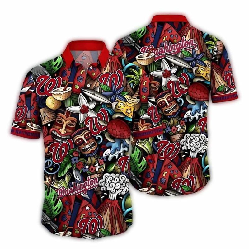Washington Nationals Tiki Floral Pattern Tropical Splash Hawaiian Shirt 1