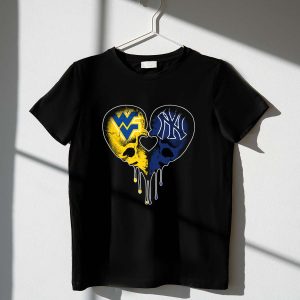 West Virginia Yankees Skull Heart Logo T-Shirt - Wvu Ny Fusion Design