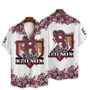 Red Sox Hawaiian Shirt with White Shield Emblem – Stylish Summer Wear