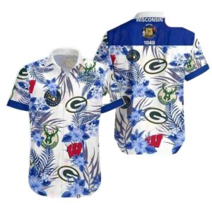 Wisconsin badgers green bay brewers milwaukee bucks wisconsin sports hawaiian shirt 1.jpg