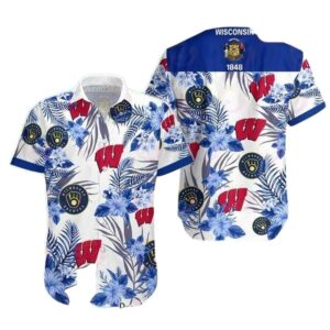 Wisconsin badgers milwaukee brewers floral flower hawaiian shirt 1.jpg