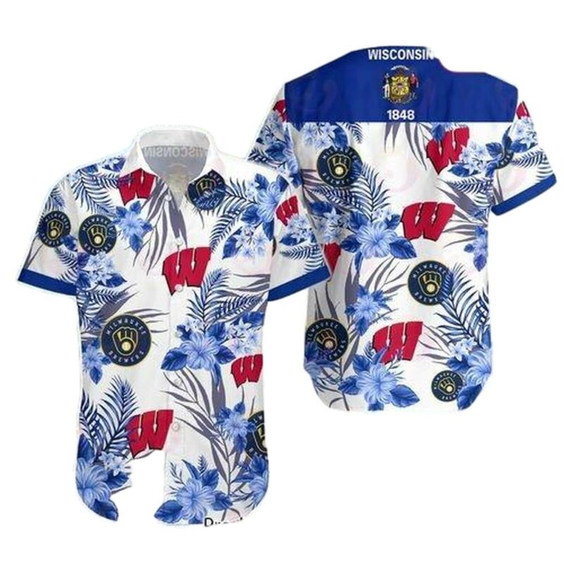Wisconsin badgers milwaukee brewers floral flower hawaiian shirt 1.jpg