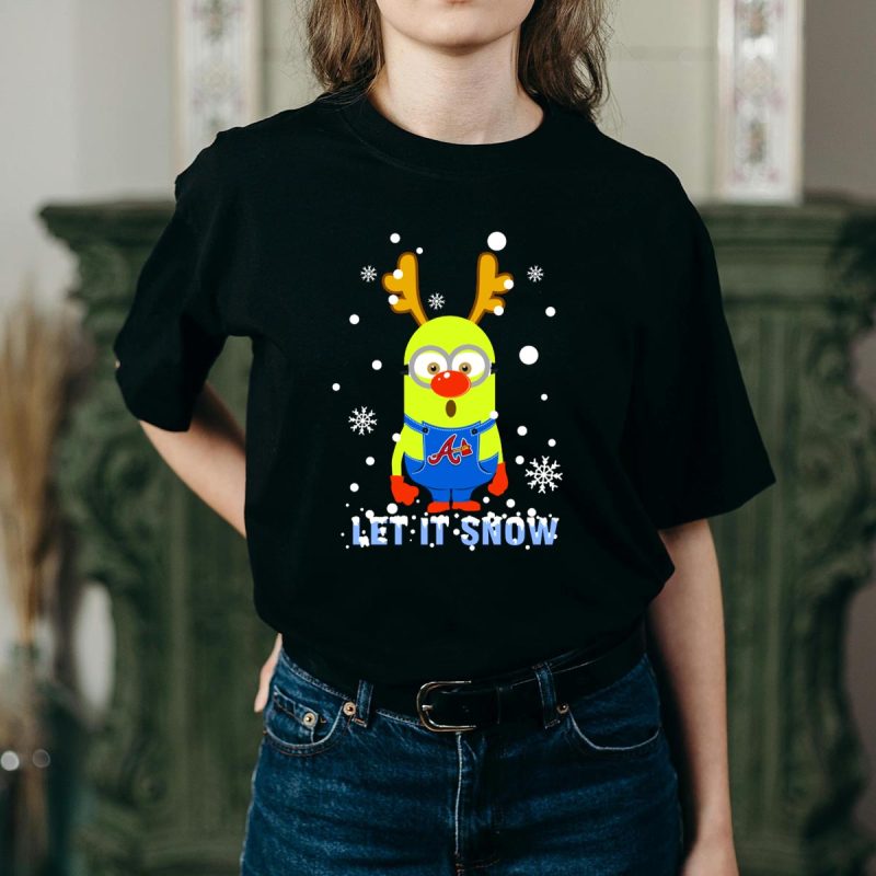 Atlanta Braves Minion Let It Snow Reindeer Antlers T-Shirt For Xmas - Image 2