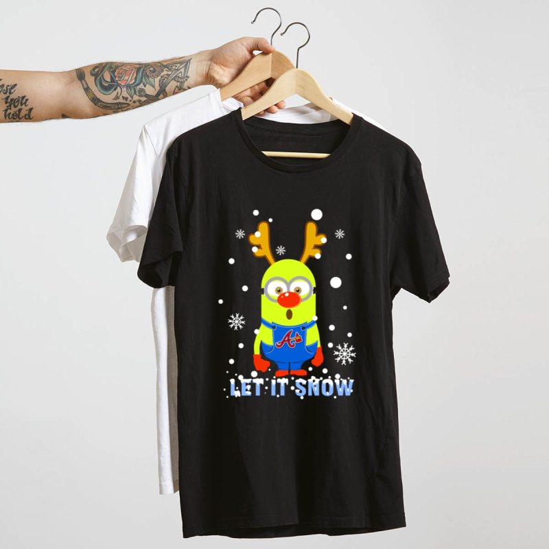 Atlanta Braves Minion Let It Snow Reindeer Antlers T-Shirt For Xmas - Image 4