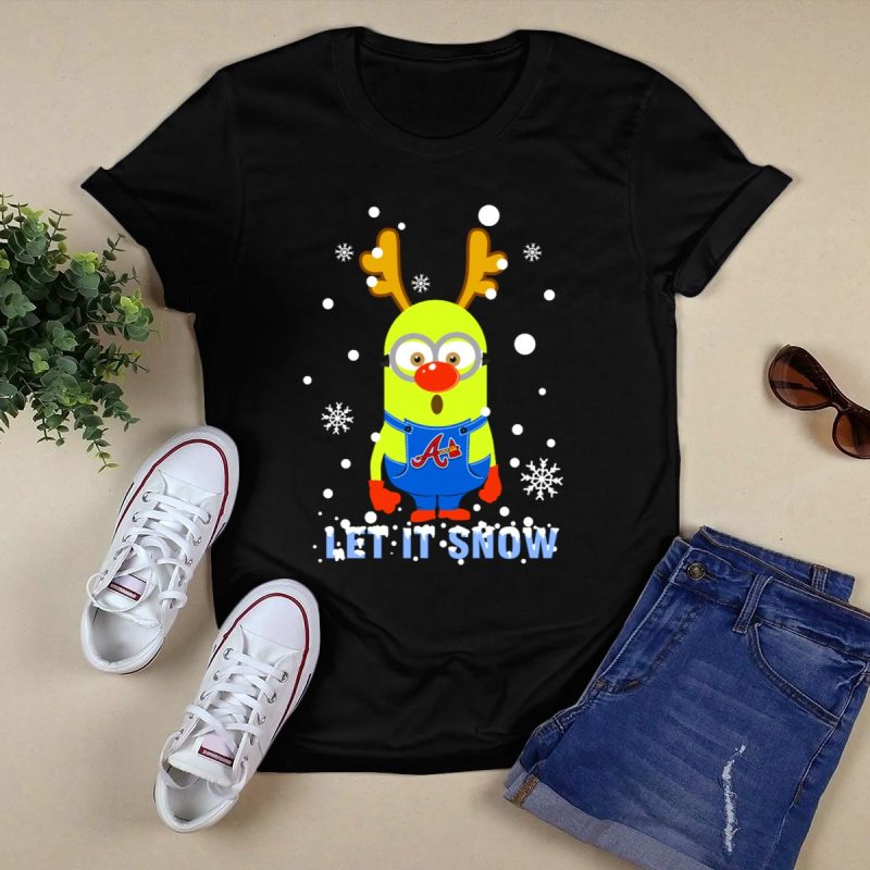 Atlanta Braves Minion Let It Snow Reindeer Antlers T-Shirt For Xmas - Image 5