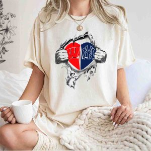 Yankees Badgers Heart Logo Dual Allegiance T-Shirt For Sports Fans