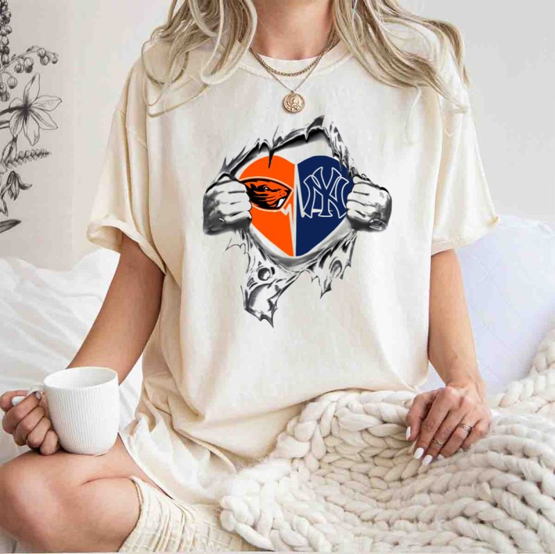 Yankees Beavers Heart Symbol with Logos in Tearing T Shirt t shirt 1 1