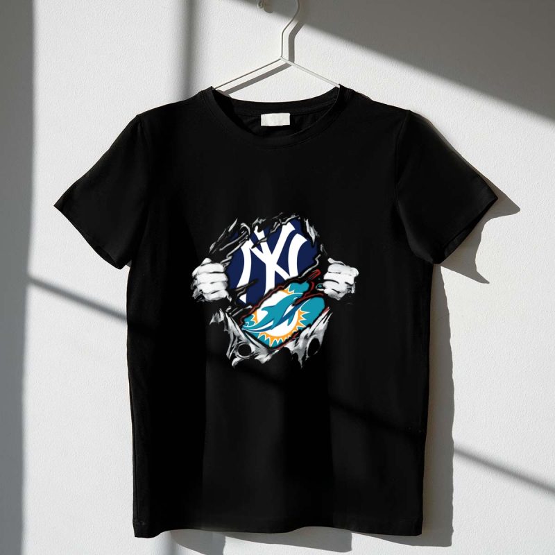 Yankees Dolphins Fans Torn Fabric T Shirt t shirt 1 1