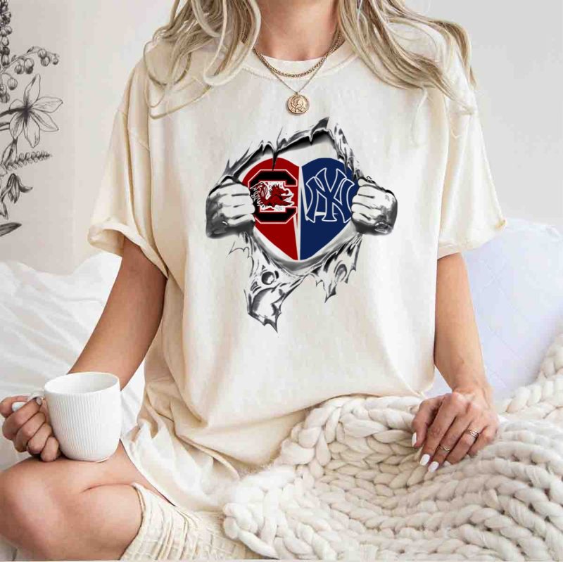 Yankees Gamecocks Heart Rip T Shirt t shirt 1 1