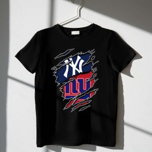 Yankees Giants Logo Fusion Distressed T-Shirt For Sports Fans