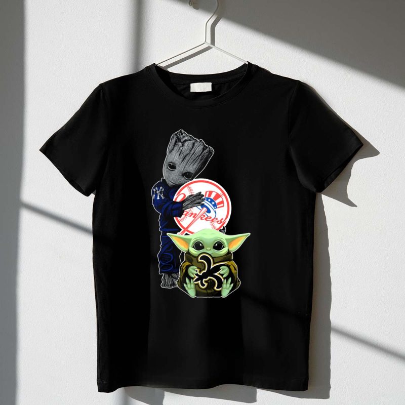 Yankees Groot Holding Baseball Saints Baby Yoda T Shirt t shirt 1 1