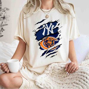 Yankees Logo & Chicago Bears Emblem Graphic T-Shirt For Fans