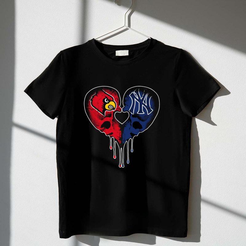 Yankees Louisville Cardinals Skull Heart Fusion T Shirt t shirt 1 1