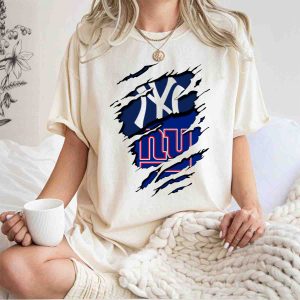 Yankees Ny Giants Torn Logo Crossover T-Shirt For Sports Fans