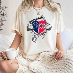 Ohio State Yankees Heart Logo Ripped Effect T-Shirt For Fans