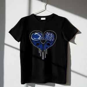 Yankees Penn State Dripping Skull Heart Love Graphic T-Shirt