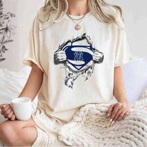 Yankees Superman Logo Ripped Shield Graphic T-Shirt For Fans