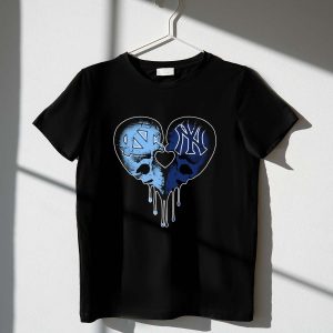 Yankees Tar Heels Skull Heart Drip Graphic T-Shirt For Fans