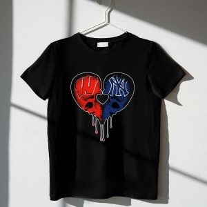 Yankees Wisconsin Badgers Heart Skull Graphic T-Shirt For Fans