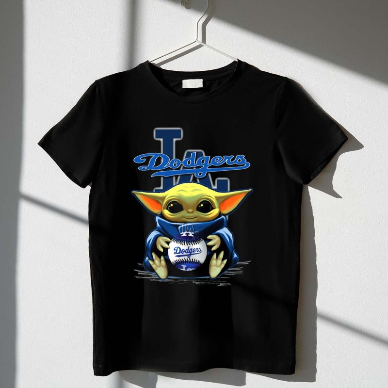 Yoda Holding Dodgers Baseball with Los Angeles Dodgers Logo Background T Shirt.jpeg t shirt 1 1