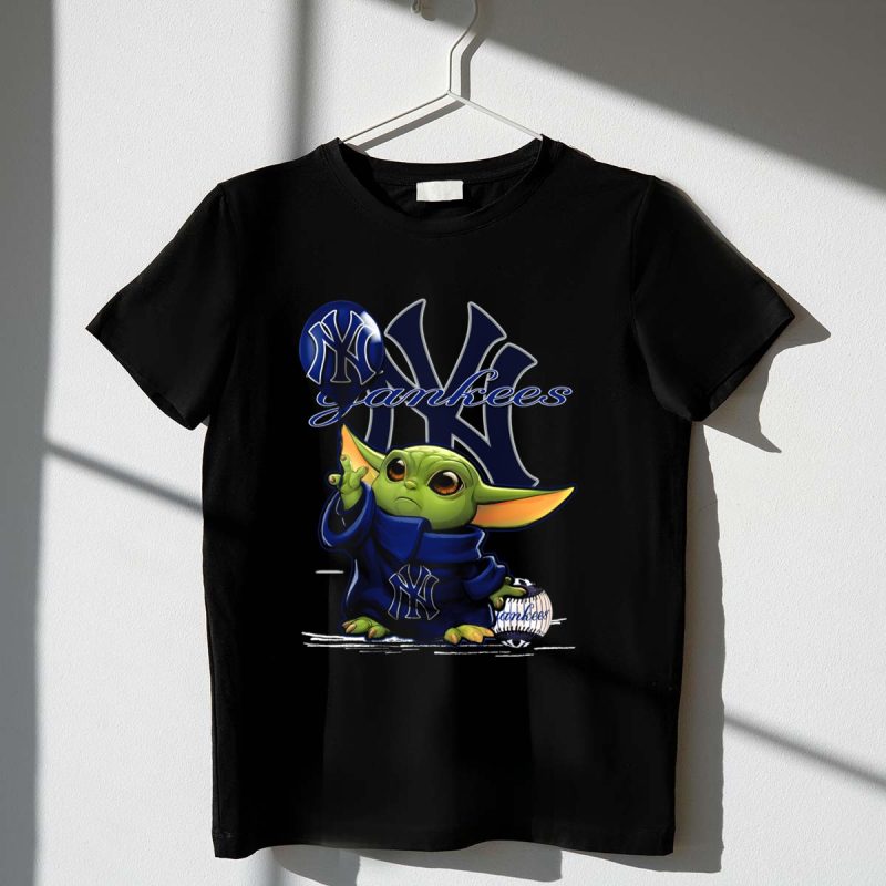 Yoda Yankees Fan with New York Emblem and Baseball T Shirt t shirt 1 1
